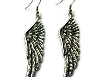 Wing Earrings - Silver Wing Earrings - Long Silver Earrings - Long Dangle Earrings - Silver Dangle Earrings - Silver Earrings