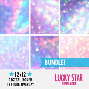 Digital Bokeh Paper Pack Photography Texture Overlay 12x12 Background Cotton Candy Iridescent Opal Holographic Photoshop TB1005