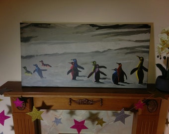 Walking Penguins canvas print 100 cm x 50 cm
