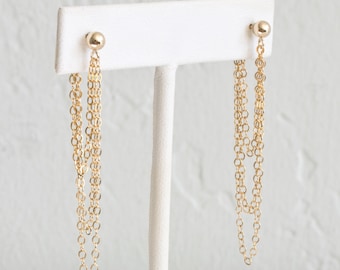 Gold Chain Drop Earrings, Dainty Chain Earrings, Long Dangle Earrings for Women, Sterling Silver, 14k Gold Fill, LEILAJewelryshop, E205