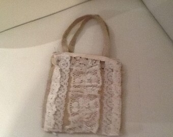 Antique lace shabby Chic Burlap anbag