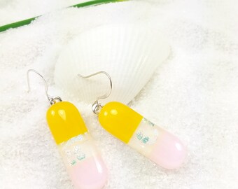 Dichroic glass, fused dichroic earrings, dichroic jewelry, pastel jewelry, pink earrings, hana sakura, unusual earrings, trending jewelry