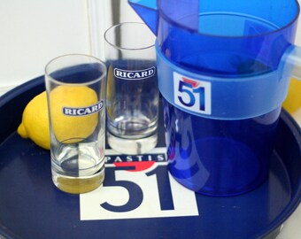 Pastis Ricard drink set - Pastis tray – Pastis jug pichet – Ricard glasses – French iconic barware - vintage drinkware