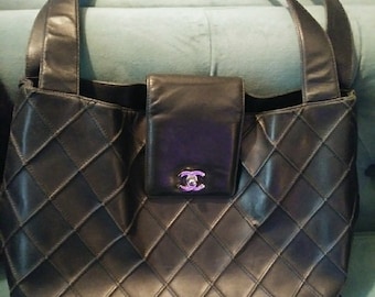 Authentic CHANEL Large Lambskin Quilted Bag Tote