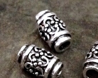 Boho Sterling Silver Tube Beads - 7.5mm Large ID 2.2mm ID - Fits 2mm Leather Cord 4 Fancy Beads MB78