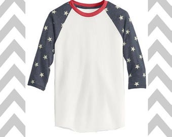 Star Baseball Tee 3/4 Sleeve Unisex 4th of July Tee Patriotic T-Shirt Memorial Day Tank Funny Drinking Shirt 'MERICA Lake Shirt Patriotic