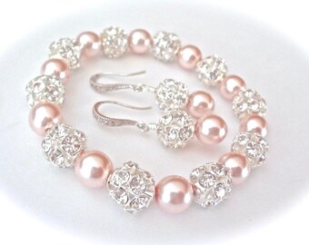 Pearl bracelet and earring set ~ Chunky ~ Swarovski pearls and crystals ~ Sterling silver ear wires ~ Bridal jewelry ~ Bridesmaids ~ SHARP