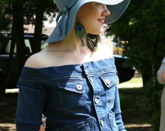 Denim Recycled jacket BOHO, Unique jacket, Denim crafts,