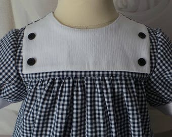 romper 18 months in Navy Blue gingham and white