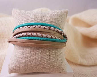 Wrap bracelet made of different leather straps