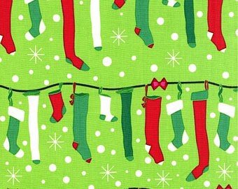 1/2 Yard - STUFF THE STOCKINGS - All the Trimmings Green for Michael Miller Quilt Fabrics.