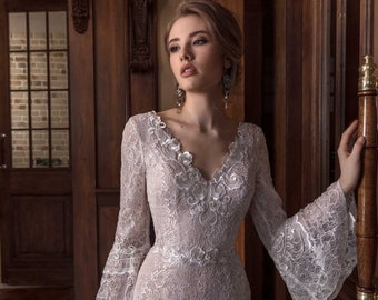Wedding dress VILIA, Long sleeve wedding dress, simple wedding dress, beach wedding dress, wedding dress lace, bohemian wedding dress