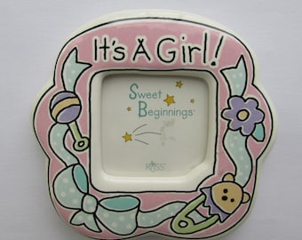 Magnetic Picture Frame, It's A Girl Picture Frame, Pink Picture Frame,Fridge Magnet Picture Frame, Baby Picture Frame,Vintage Picture Frame