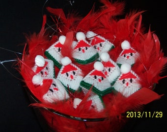 Santa Handmade Ornament/ Gift Tag "Squeeze my cheeks" w/candy KISS! Plastic canvas