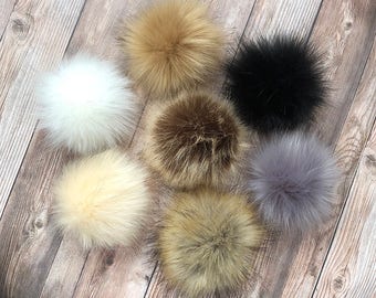 Medium 5" Faux Fur Pom Pom, Fake Fur Pom Pom, Medium Pom Pom for Hat or Toque, Cruelty Free Craft Supply, Pom Pom for Keychain, Attachable