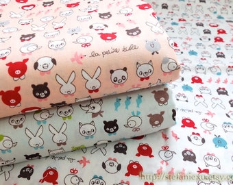 Japanese Cotton Fabric-French Style Petit Animal Friends Heads, Choose Color (Fat Quarter)