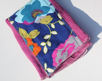 Hand Dyed Burp Cloth, Plum and Blue Floral