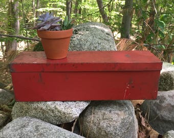 Vintage Red Metal Box, Industrial Box, Industrial Storage, Vintage Red Box