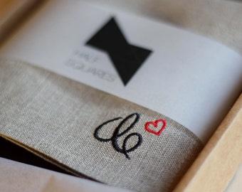 Embroidery on linen pocket square or bandana, personalized men gift idea, handkerchief, wedding gift, hankerchief, dating anniversary