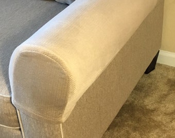 Armrest Covers | Two Thick Beige Covers for Armchairs, Loveseats and Sofas | Includes 12 upholstery pins to keep it from falling off