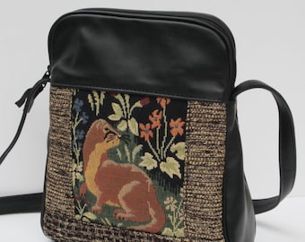 SHOULDER BAG by Elizabeth Z Mow Fabric and Leather Ferret Quail