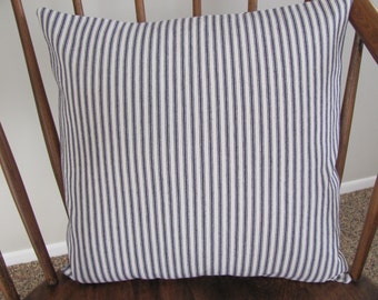 Blue Ticking Pillow Cover Cotton Twill