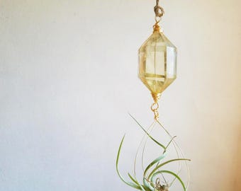 Hanging Planter For Air Plants, Crystal Air Plant Holder, Golden Citrine, November Birthstone Small Space Garden, Winter Gift