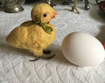 Victorian Spun Cotton over Metal-Yellow Spring Baby Chick/Chicken-Easter Decoration/Figurine/Display