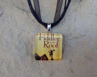 Broadway Musical Fiddler on the Roof Glass Pendant and Ribbon Necklace