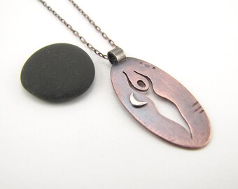 Moon Goddess copper and sterling silver necklace - made to order