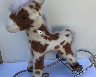 Vintage rocking horse + wheels toy child large Rare Vintage model