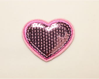 Pink heart patch, iron on patch