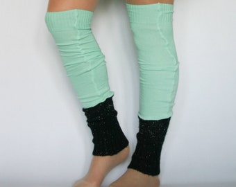 Eco design Leg warmers by DominiqueJuliette / black silver tincel / mint / dance / boot socks / winter / gift idea / christmas / ballet