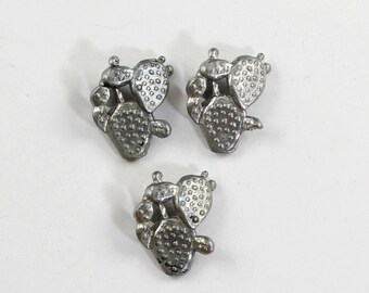 Prickly Pear Cactus Pewter Figurines Set of 3 Vintage Collectible Miniature
