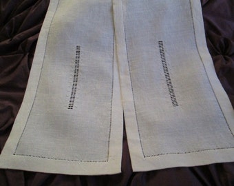Hemstitched linen curtains, drawn-thread work on linen, handmade curtains on linen