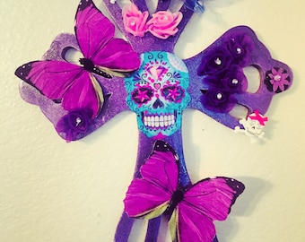 OOAK DiY Day of the Dead Dia De Los Muertos Sugar Skull Cross