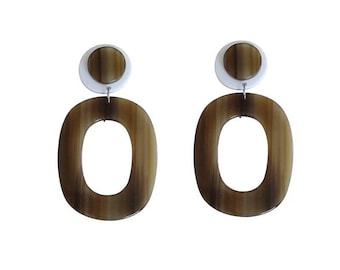Resin Earrings, Olive Green and White Earrings