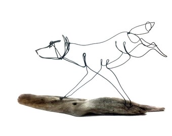 Running Wolf Wire Sculpture, Wolf Folk Art, Timber Wolf Sculpture, 600536045