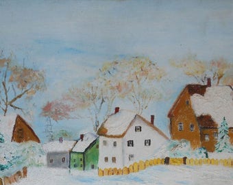 vintage oil painting of houses boston mass signed ca.1971