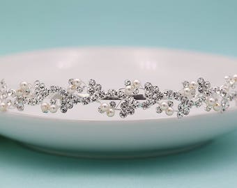 Bridal Headband, Rhinestone Crystal Ivory Pearl bridal headband headpiece, wedding headpiece, rhinestone tiara, Sophia Ivory Pearl Headband