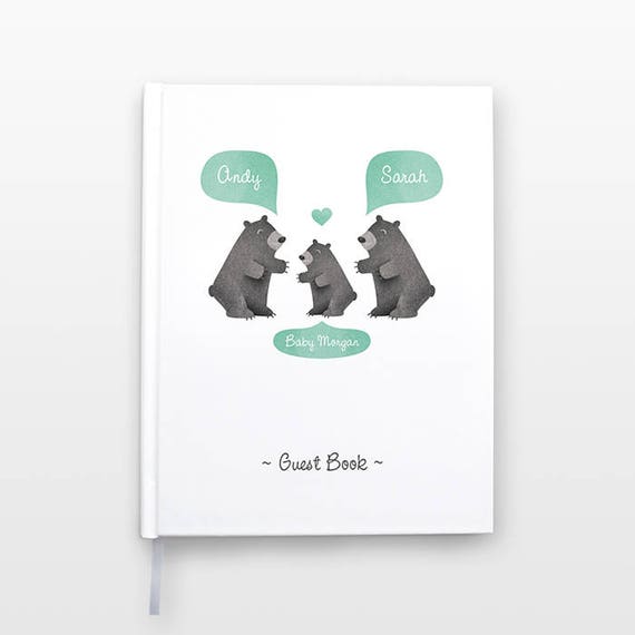 BLACK BEAR Baby Shower Guest Book, Personalized Baby Book, Animal Baby Guestbook, New Baby Gift, Baby Journal, Baby Notebook