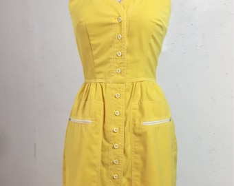 On hold for Carrisa Vintage 1970s Vicky Vaughn Yellow Halter Dress