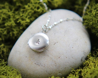 Locket Necklace, Initial Locket, Personalized Locket Necklace, Round Locket, Small Silver Locket, Initial Necklace, Personalized Necklace