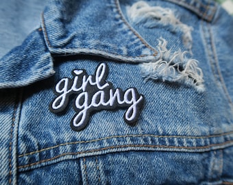 Girl Gang // DIY Feminist Patch Applique iron on embroidered girl power black and white denim badge easy application girls feminism