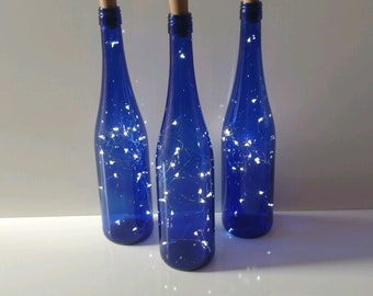 Wine Bottle Lights-Wine Bottle Decor-Wine Light Fixture-Bottle Lights-Firefly Lights-Fairy Lights-Bottle Decor-Recycled Wine Bottle