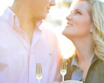 Mrs. and Mr. Wedding Forks - Hand Stamped Silverware Personalized Name Date - Vintage - Dinner Cake - His and Hers - Bride Groom Eve Of Joy