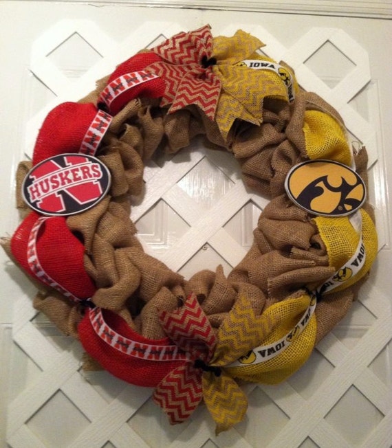 Nebraska Cornhusker / Iowa Hawkeyes House Divided Wreath - House Divided Wreath - College Football - Big 12 - Door Wreath - Wreath