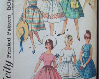 Fitted Bodice Gathered Skirt 1960s Dress Simplicity Pattern 4925 Size Sub-Teen 14s Measurements: 33-26-36