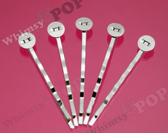 Platinum Silver Bobby Pins, Silver Hair Pins, Silver Bobbie Pins 52mm wide, 8mm Glue Pad (R2-162,C1-15)