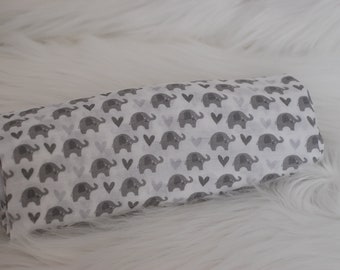 Elephant Muslin Swaddle Blanket, Double Gauze Blanket, Hearts, Gray and White, Gender Neutral, Baby Shower Gift